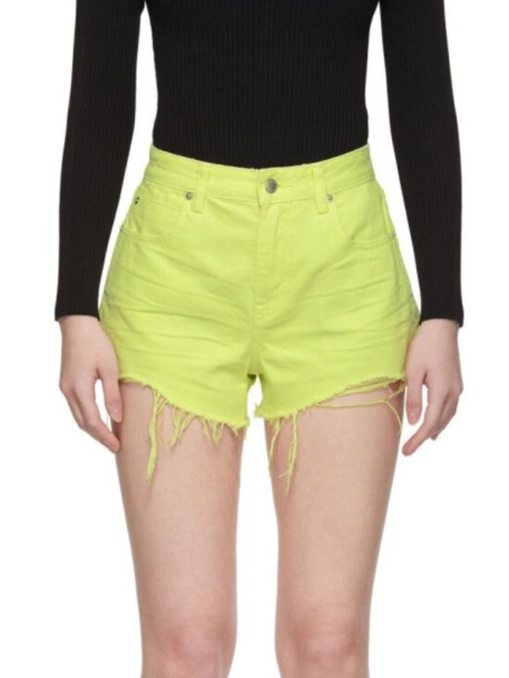 Alexander Wang Bite High Rise Denim Shorts Yellow Size 26